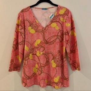 NWT J. McLaughlin 3/4 sleep V Neck Tee Large